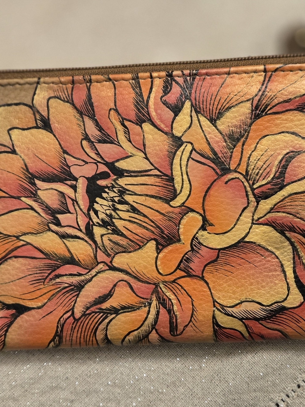 Anuschka Hand-Painted Genuine Leather Two-Fold Wallet - Dreamy Dahlias